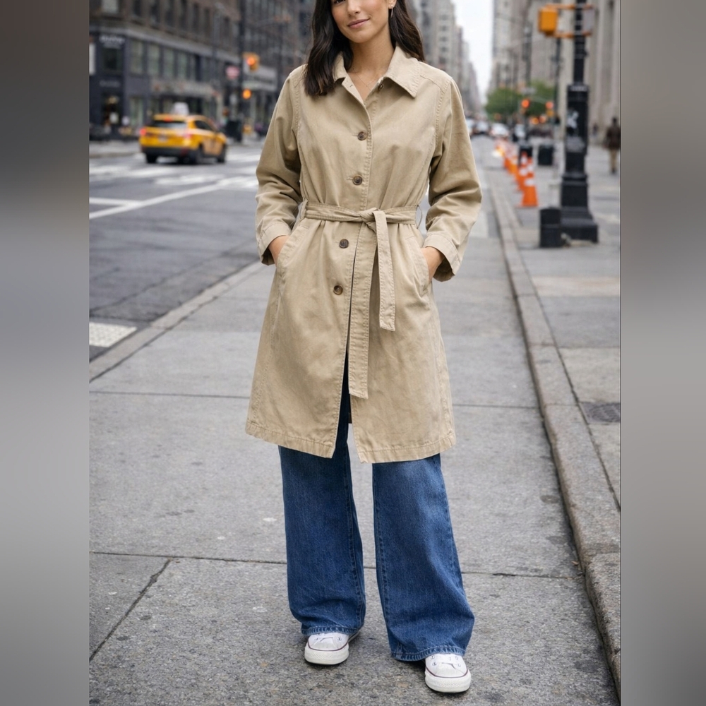 GAP Double-Breasted Khaki Trench Coat – 100% Cotton, Size M